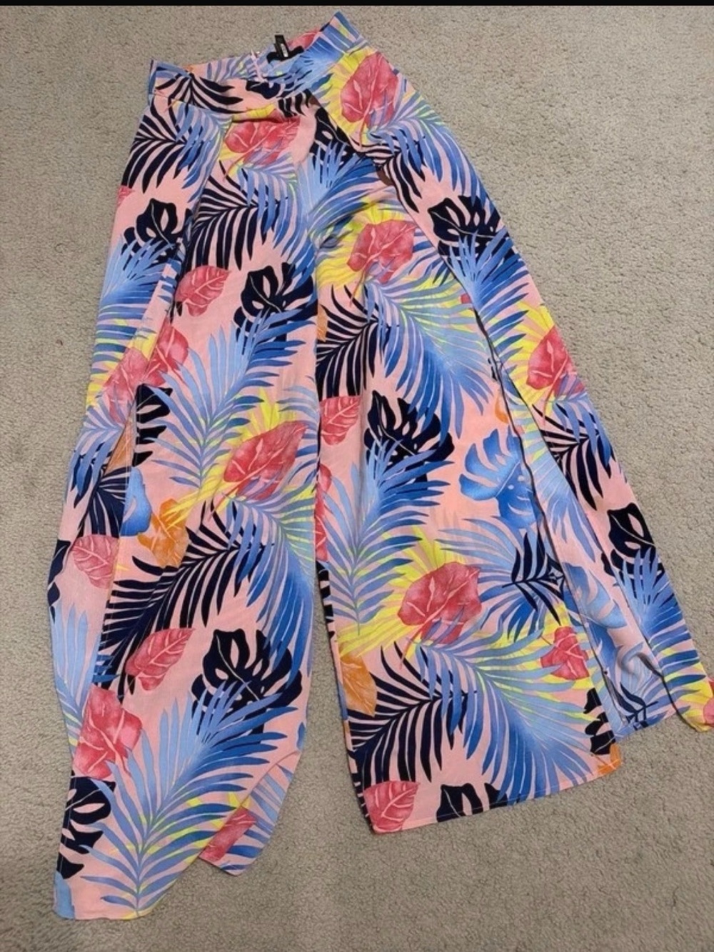 Forever 21 Pink Tropical Print Wide-Leg Shorts with Blue and Yellow Accents